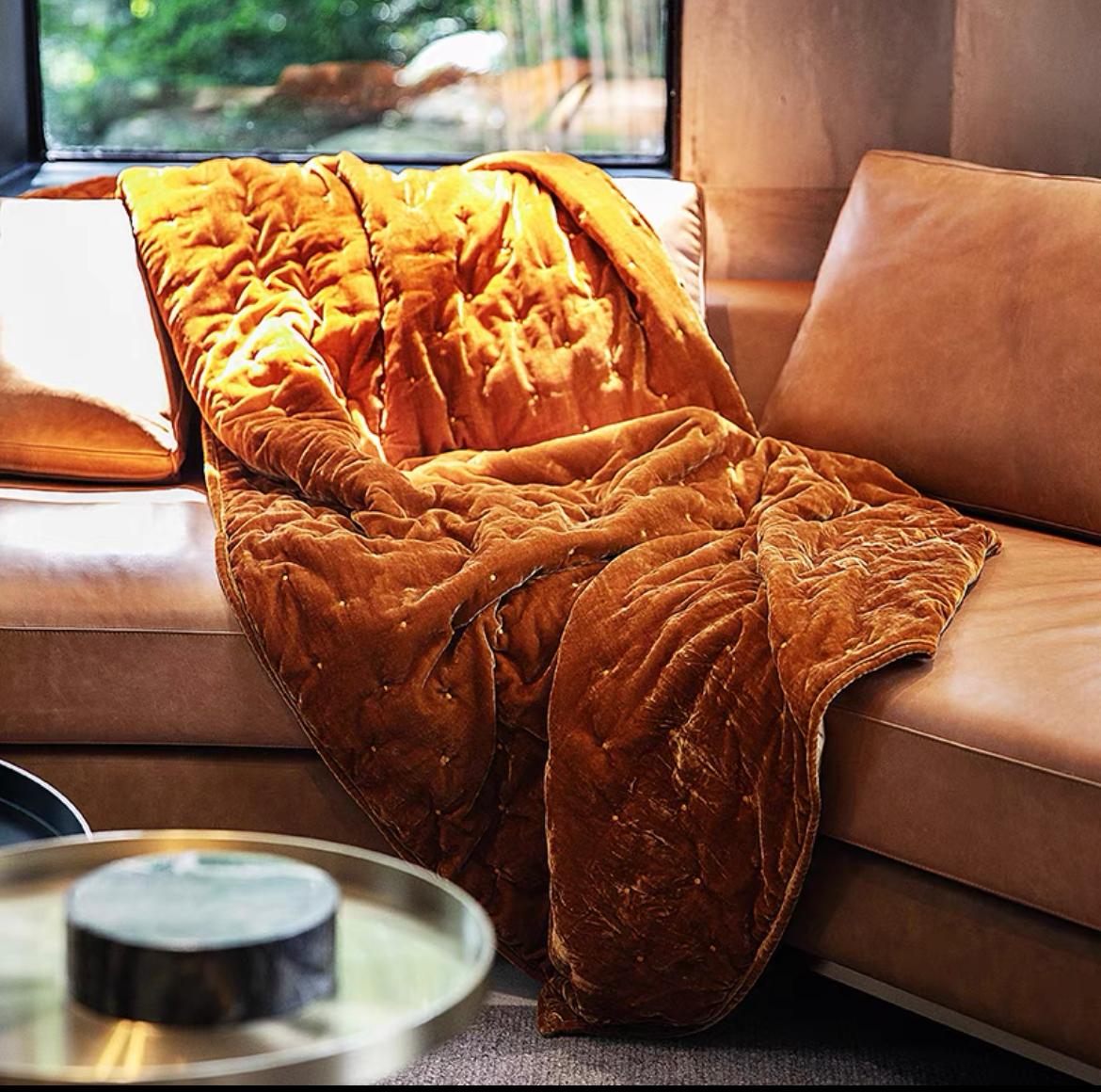 Velvet Blanket in Mustard by PROSE Décor