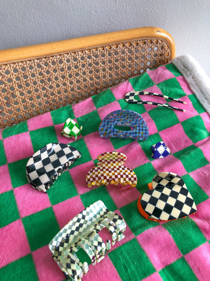 Azul Checkered Mini Clip  by Veronique