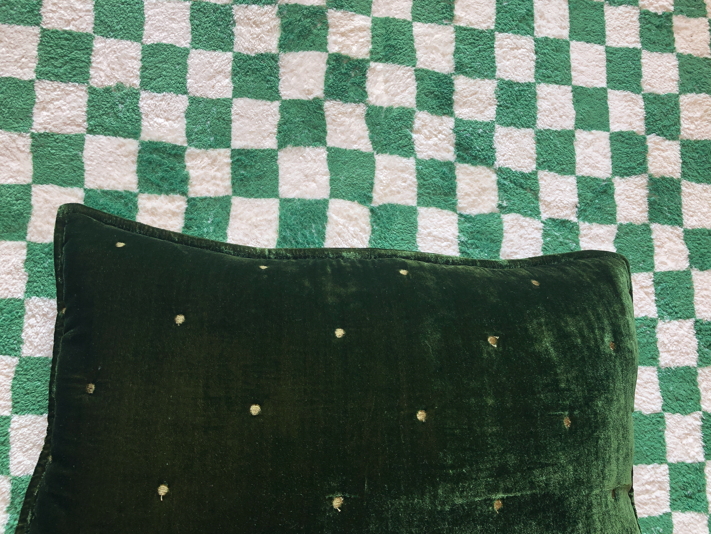 Velvet Square Cushion in Green by PROSE Tabletop