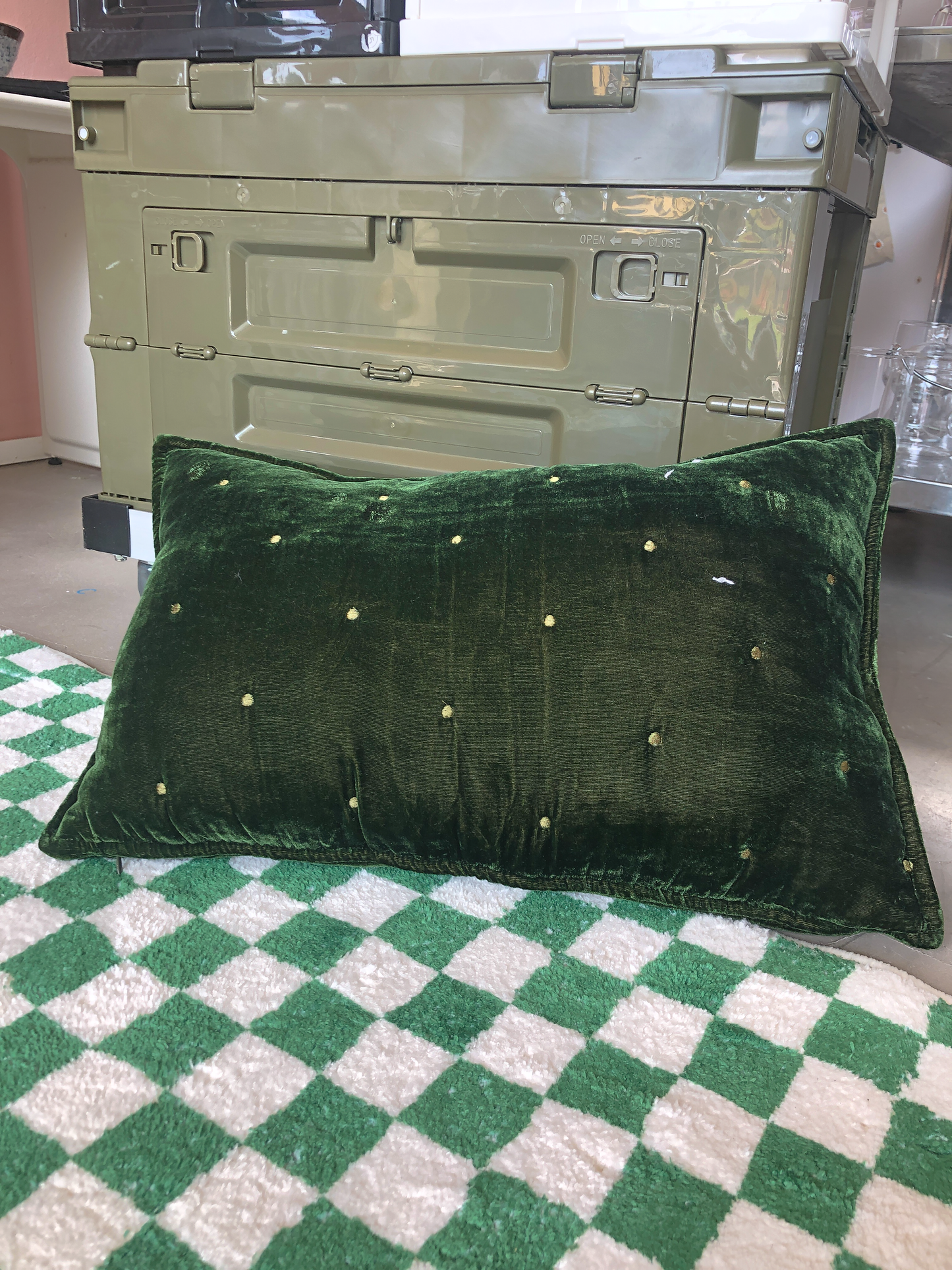 Velvet Oblong Cushion in Green by PROSE Tabletop
