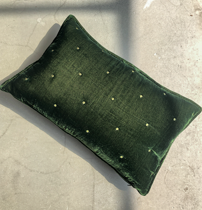 Velvet Oblong Cushion in Green by PROSE Tabletop