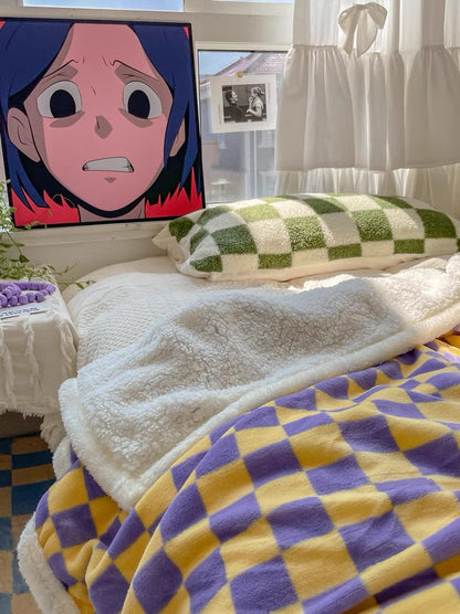 Posie Checkered Velour Blanket by PROSE Décor