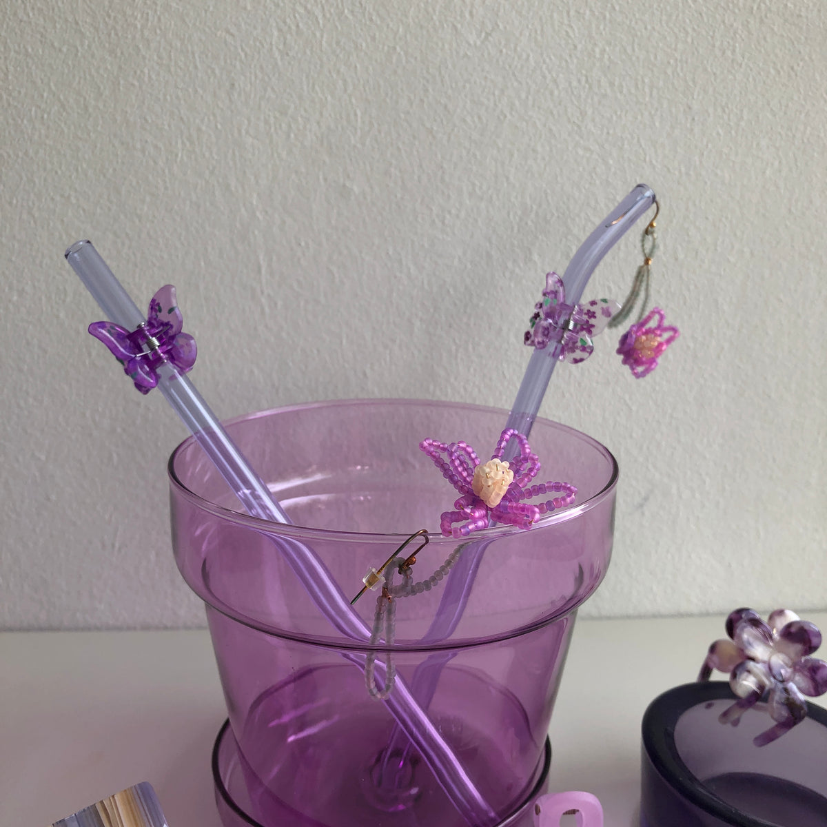 Lilac Beaded Earrings by Veronique