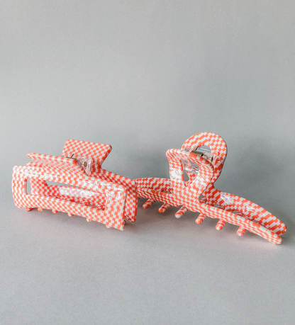 Vintage Mandarin Orange Checkered Hair Claw by Veronique
