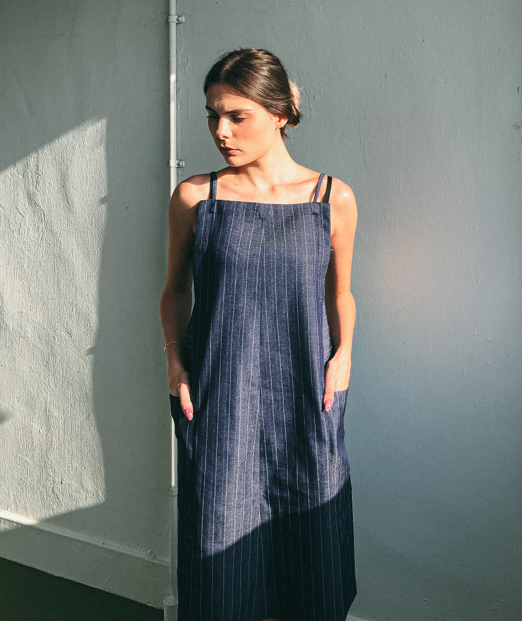 Utility Apron Dress in Denim by Ultramarine Studio