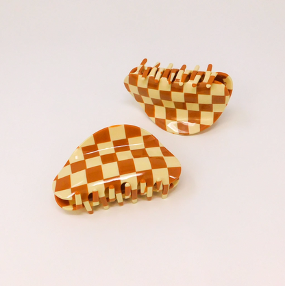 Brown Chessboard Hair Claws  by Veronique