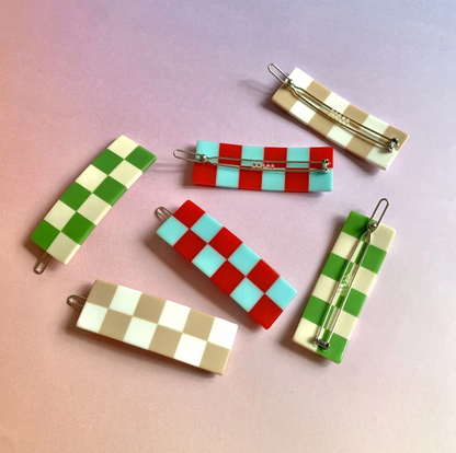 Contrast Chessboard Hair Slides  by Veronique
