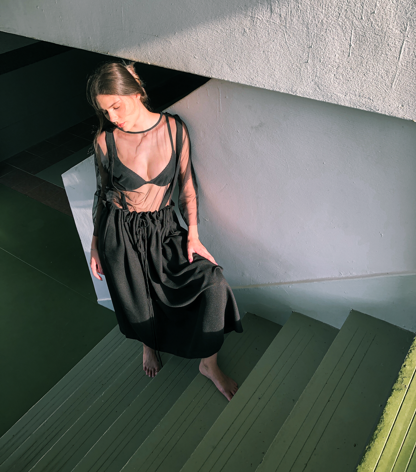Drawstring Pinafore in Black by Ultramarine Studio